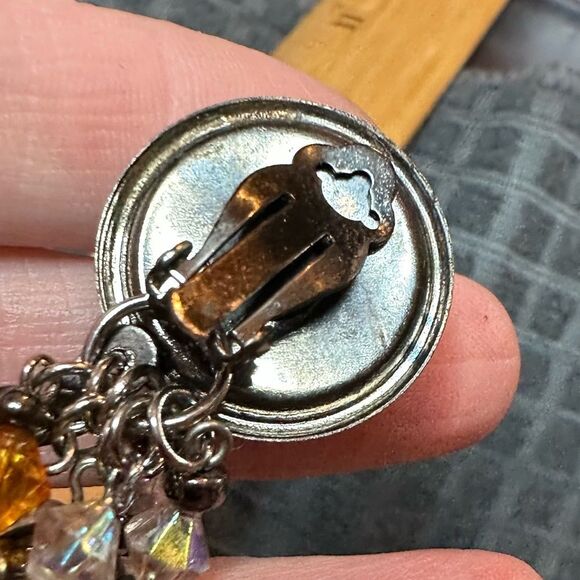 Vintage Clip on Black and Gold Beaded Long Dangle Clip on Earrings - Picture 3 of 3